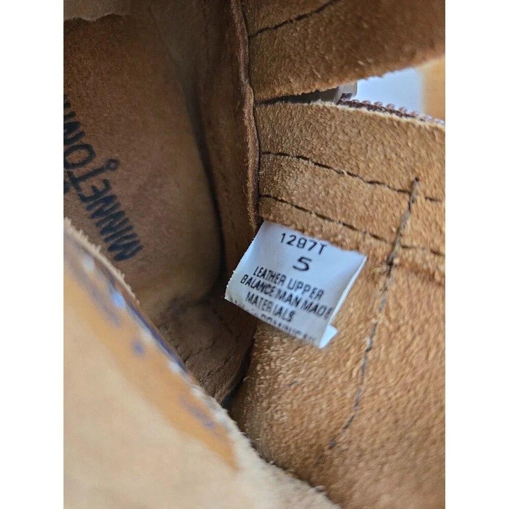 Minnetonka Kids Size 5 Double Fringe Moccasins Bootie Brown Leather Side Zipper